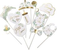 ARTYFETES - Photobooth Kit 11 Accessoires Oh Baby Eucalyptus Goudfolie en Goud voor Babyborrel