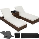 Tectake 2 Luxe Verstelbare Ligbedden - Wicker Tuinmeubels - Bruin