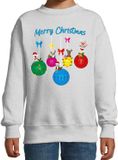 Bellatio Decorations Kersttrui/sweater voor jongens/meisjes - grijs - rendiertjes - Merry Christmas 134/146