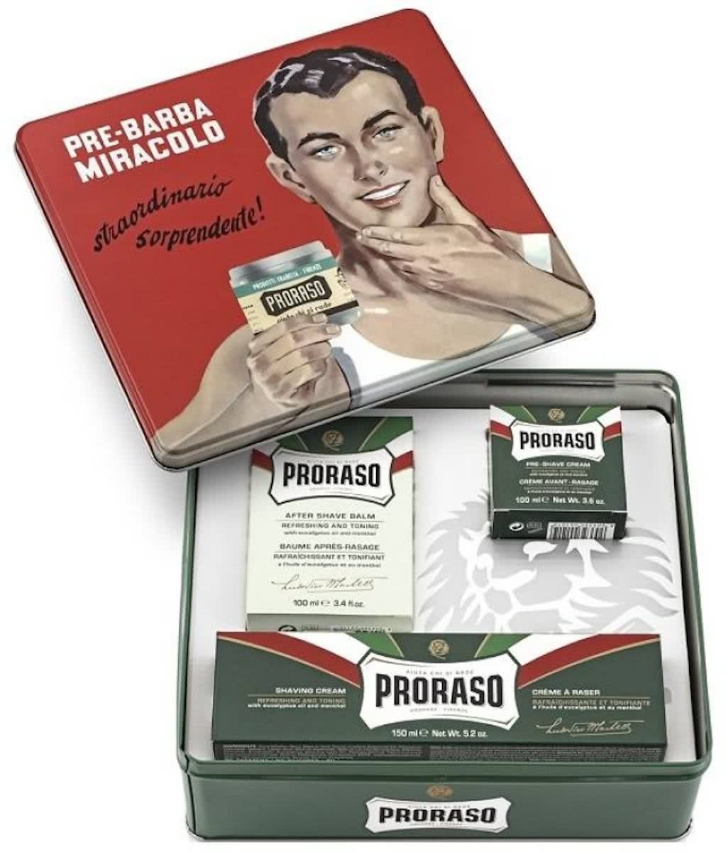 Proraso Tin Green Vintage Scheerset - Scheercrème / Pre-shave crème / Aftershave