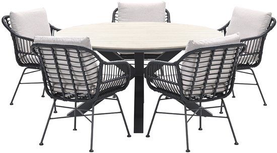 Garden Impressions 5-persoons ronde tuinset - Edison tafel - 5 Margriet stoelen