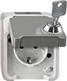 Merten MEG2423-8029 Opbouw voor vochtige ruimtes, Schuko-stopcontact, afsluitbaar met gelijke sluitingen, met klapdeksel, IP44, Aquast, lichtgrijs