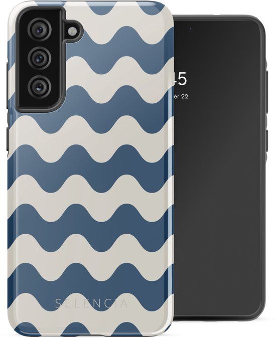 Selencia Hoesje - Geschikt voor Samsung Galaxy S21 FE - Backcover - Wave Vibes Classic Blue