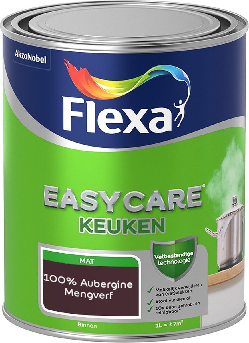 FLEXA Easycare Muurverf - Keuken - Mat - Mengkleur - 100% Aubergine - 1 liter