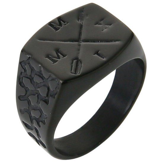 Mendes Zegelring Edelstaal Zwart Arrow-18mm