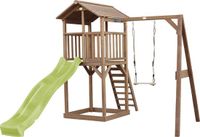 AXI Beach Tower Speeltoestel in Bruin - Speeltoren met Enkele Schommel, Limoen Groene Glijbaan en Zandbak - FSC hout - Speelhuis op palen voor de tuin