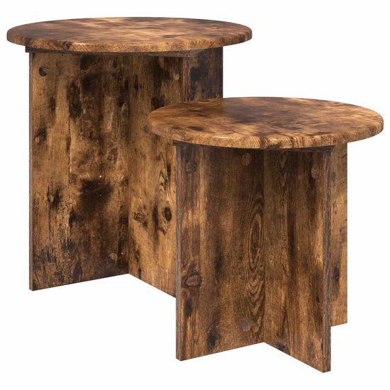 vidaXL Bijzettafelset - 2 stuks - Gerookte Eik - Geconstrueerd hout