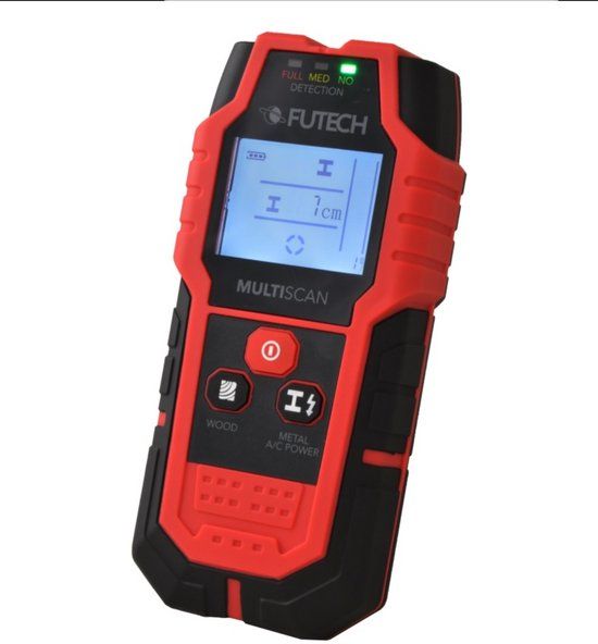 Futech Multiscan Muurscanner — detecteert ferro/non‑ferro metalen, stroomgeleiders & hout tot 80 mm