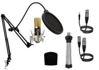 Audibax Berlin 1800 Gold Pro microfoon voor studio, incl. standaard, anti-pop en kabel, frequentierespons 20 Hz/20 KHz, Polar nierpatroon, goudkleurig
