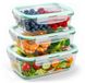 Famanu – Set de 3 récipients de conservation en verre de qualité alimentaire avec couvercle, lavable au lave-vaisselle, adapté au micro-ondes, au four et au congélateur, sans BPA, capacité 1040 ml, 680 ml et 410 ml