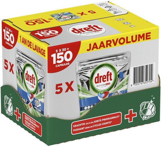 Dreft Vaatwastabletten Platinum Plus All In One Deep Clean - 150 stuks