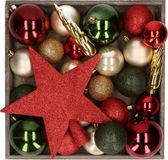 Bellatio Decorations Shoppartners Bv Kerstballen set - 45x st - met ster piek - groen,creme,rood - kunststof