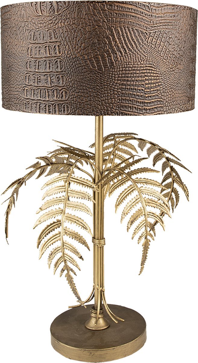 Clayre & Eef Tafellamp Ø 25*42 cm Bruin Ijzer Bladeren Bureaulamp