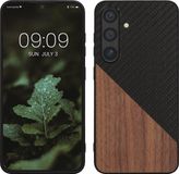 kwmobile Hoesje voor Samsung Galaxy S24 - Backcover - Hout - Donkerbruin/Zwart