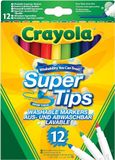 CRAYOLA - Super Tips, Wasbare Markers Medium Punt, Set van 12, voor School en Vrije Tijd, Assorti Kleuren, Leeftijd 3+, 7509