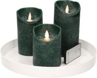 Merkloos Ronde kaarsenplateau wit van kunststof D27 cm met 3 groene LED-kaarsen 10/12,5/15 cm - Tafeldecoratie