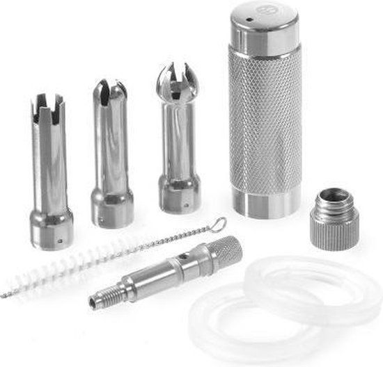 HENDI Onderdelenset voor slagroomapparaten - 3 spuitmondjes, patroonhouder, afdichtring, ventiel, schoonmaakborsteltje - Zilver