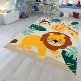 TT Home Vloerkleed Kinderkamer Meisjes Jongens Antislip Dierlijk Motief Autos, Kleur:Groen Beige Blauw, Maat:80x150 cm