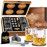 Whisiskey Luxe Whiskey Set - Incl. 4 Whiskey Glazen 300 ml, 8 Whiskey Stones, 4 Onderzetters, Fluwelen Opbergzak, Opbergbox - Whisky Geschenkdoos - Glas - Herbruikbare IJsblokjes - Vaderdag Cadeau