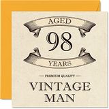 Vintage 98e verjaardagskaarten voor mannen - leeftijd 98 jaar - leuke verjaardagskaart voor opa vader echtgenoot oom broer opa, 145 mm x 145 mm wenskaarten, 98e verjaardagskaart