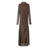 POM Amsterdam geruite maxi jurk met col en plooien - bruin