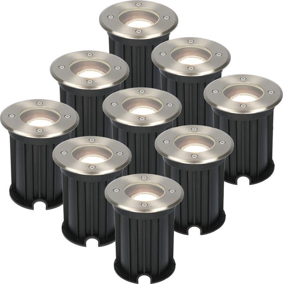 HOFTRONIC 9x Maisy - Grondspots LED voor buiten - Rond - RVS - IP65 Waterdicht - Verwisselbare GU10 - 5 Watt 400 Lumen - 4000K neutraal wit - Tuinspots en inbouwspots buiten voor in de grond -