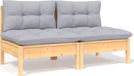 Banc de jardin en pin massif 2 places avec coussins gris