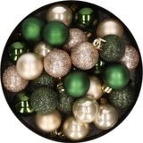 Merkloos / Sans marque Kaemingk B.V. 28x stuks kunststof kerstballen parel/champagne en donkergroen mix 3 cm