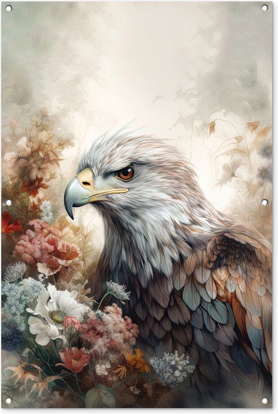 GreatGardenPosters Tuinposter - Arend Adelaar Vogel Bloemen Natuur - 80x120 cm - Outdoor