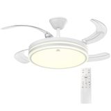Woox Plafondventilator, 107 cm, intrekbare ventilator met 4 vleugels, DC-motor met 30 W, stil, 6 snelheden, zomer en winter