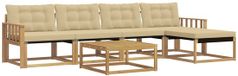 vidaXL - Salon d'angle - 5 places assises - Blanc et Beige - Bois d'acacia