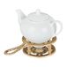 Relaxdays Gietijzeren theepot voor 1 theelichtje, antiek design, rustieke stijl, goudkleurig