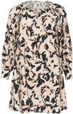 KAFFE Curve Paca Damesjurk met lange mouwen, V-hals, Gebloemd, Lang, Polyester, Grote maten, Lente/Zomer, Beige/Zwart/Perzik Vage Blad
