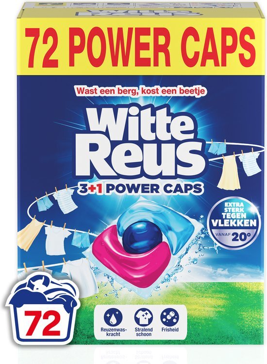 Witte Reus Power Caps - Wascapsules - Witte Was - Voordeelverpakking - 2 x 36 Wasbeurten