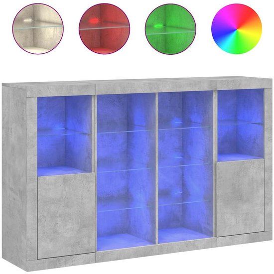 vidaXL Dressoirs met LED-verlichting 3 st bewerkt hout betongrijs