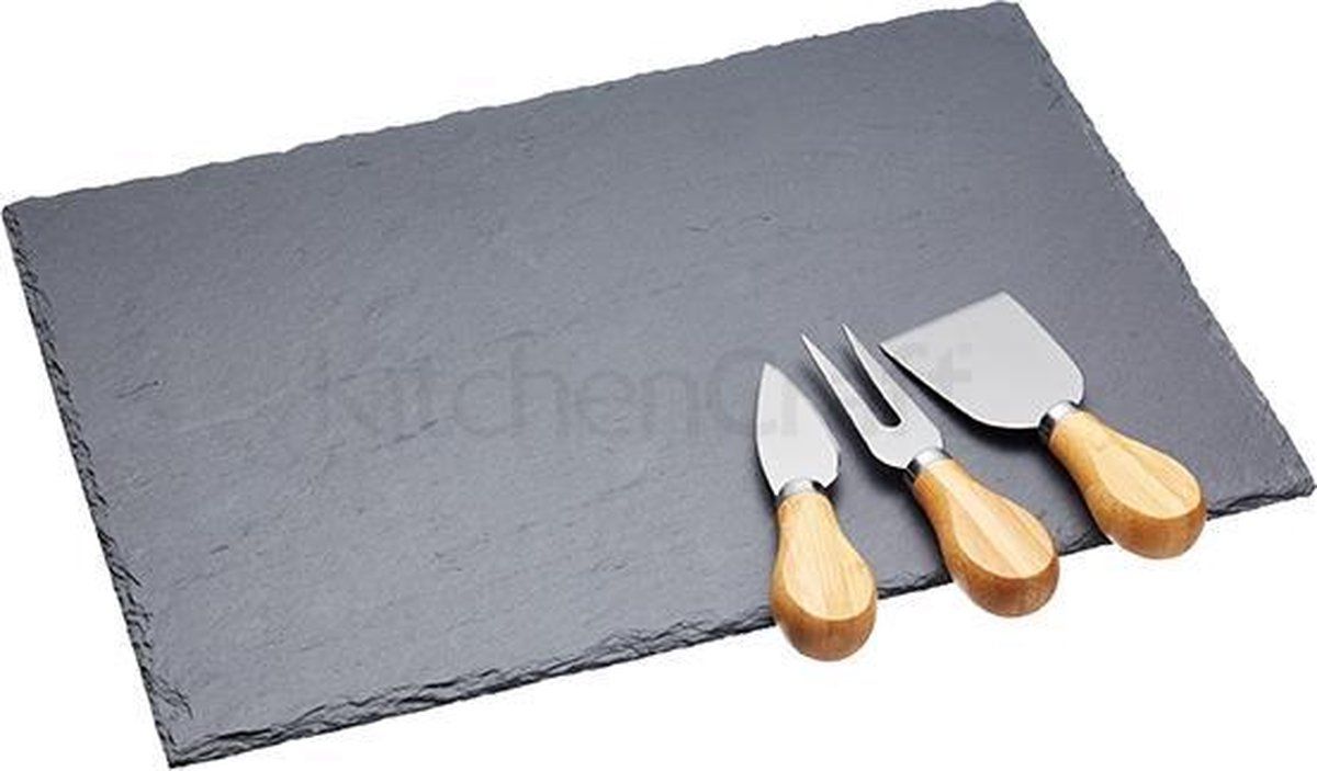 Kitchen Craft Artesà 4-delige kaasserveerset met kaasplank in leisteen