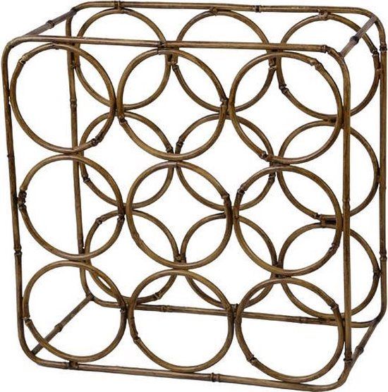 Wijnrek metaal/bamboe voor 9 flessen - 17x33x34cm