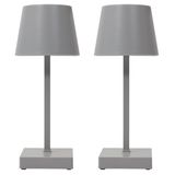 Home deco factory LED tafellamp - 2x - draadloos/portable - kunststof - zilver/grijs - touch - 26 cm - binnen