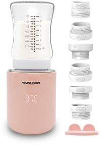 Vulpes Goods® BabyCare - Flessenwarmer Onderweg Pro - Draagbare Baby Flessenwarmer - Intelligente Flesverwarmer - 4 Temperatuurniveaus - 6 Adapters - Draadloos - Roze