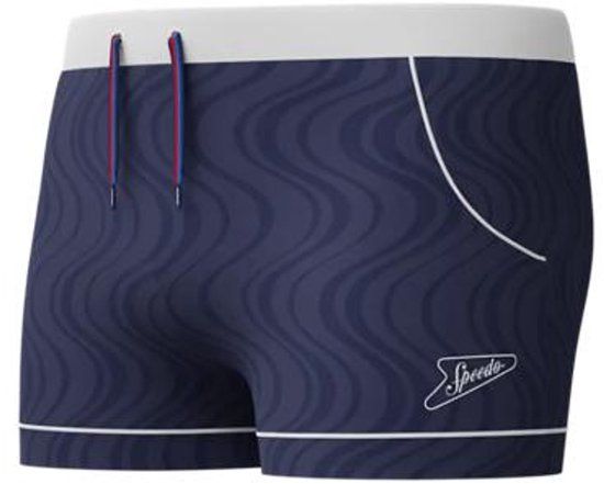 Speedo Textured Aquashort Heren - Geribbelde Zwembroek Heren - Zwemshort Heren met Trekkoord - Zwemboxer Heren in Jacquard met Stretch - Marine/Wit - L