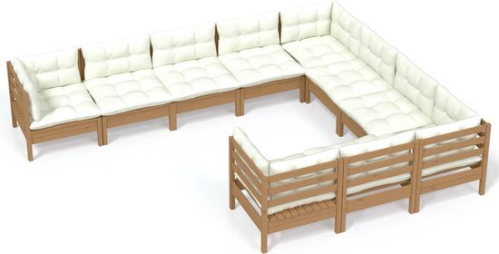 vidaXL 10-delige Loungeset met kussens honingbruin