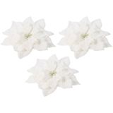 Cosy & Trendy Kerstboomversiering - 3x - witte besneeuwde bloem - 15 cm - op clip - kerstboom decoratie