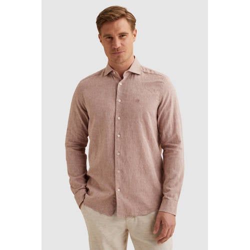 Vanguard regular casual overhemd met linnen oudroze