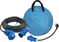 HABA kamperen Haba Verlengkabel CEE - 25M - Stekker en Hoekkoppeling – Neopreen 3x 1,5mm² – Inclusief Franse adapterkabel – In kabeltas