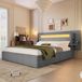 STILVORA Gestoffeerd Bed 140x200 cm – Hydraulische Opbergruimte Met LED-Verlichting & USB-Aansluiting – Nachtkastje – Zonder Matras – Grijs
