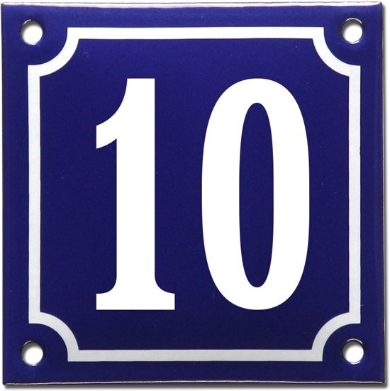 EmailleDesignÂ® Emaille huisnummer blauw/wit nr. 10