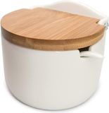 Nerthus Porseleinen zoutvaatje met houten deksel en lepel, wit