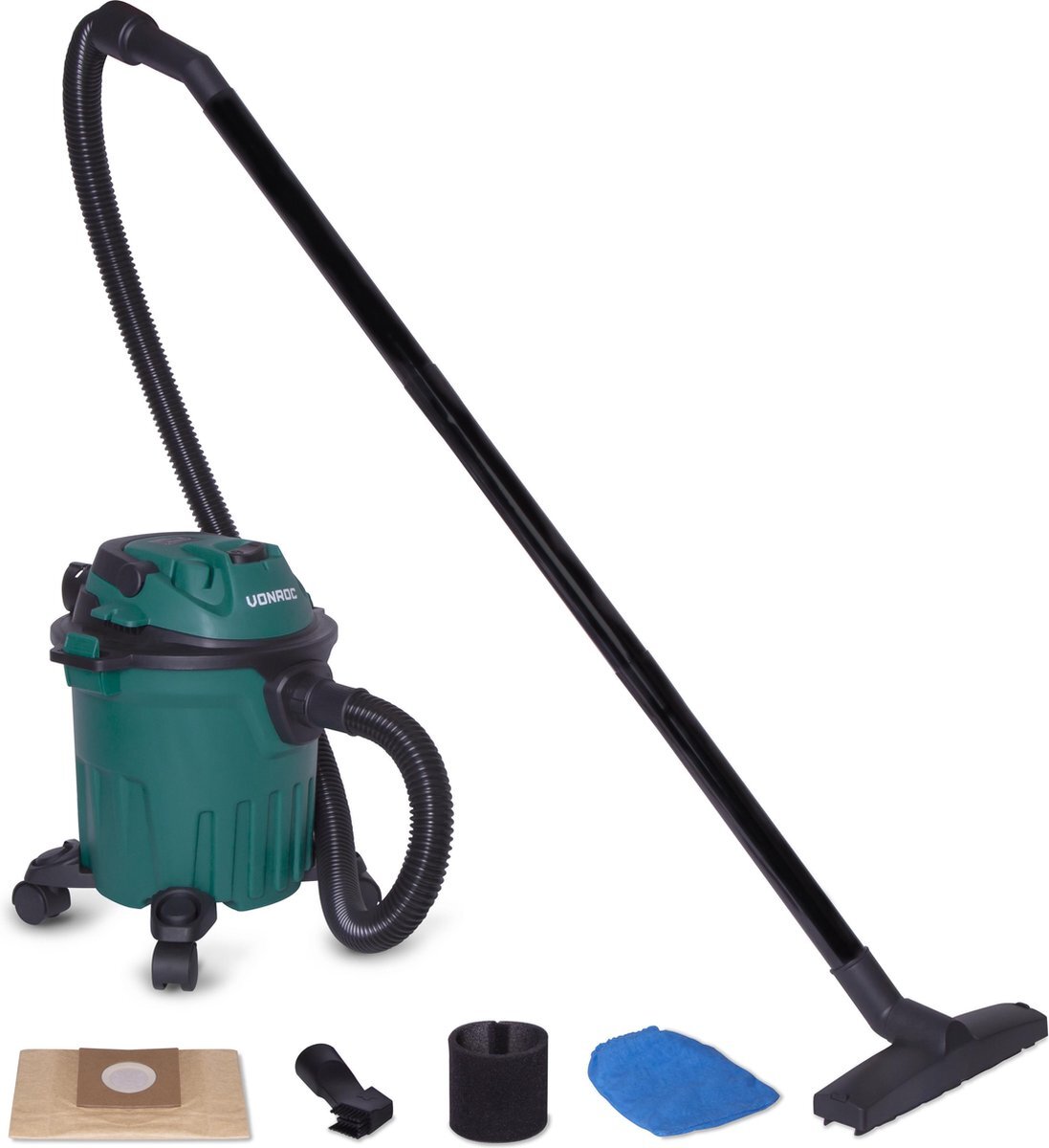 VONROC TOOLS VONROC Compacte nat- en droogzuiger - 1000W – Blaasfunctie – 12L tank - 5m stroomkabel