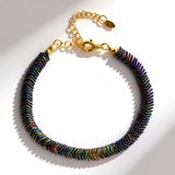Cavill - Zilveren Armband - 925 Sterling Zilver Verguld - 33.38 ct Mystieke Hematiet - Verstelbaar - Kleurrijk Chevron Patroon - Elegant