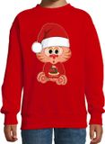 Bellatio Decorations Kersttrui/sweater voor jongens/meisjes - all I want - taartje - rood - Kerst poesje 152/164